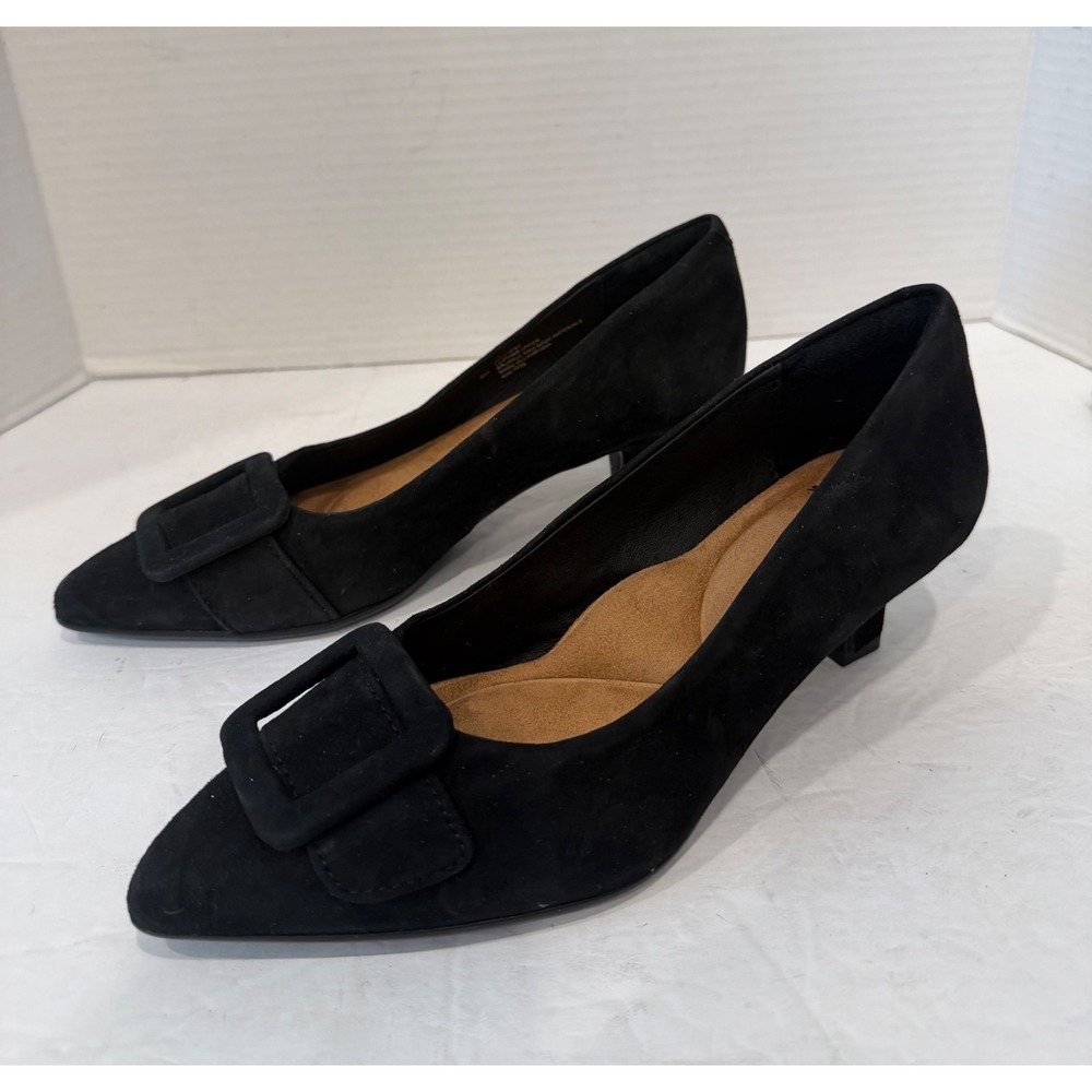 SOFFT New Black Suede Pointed Toe Suede Low Heel Buckle Comfort Pump Shoes 6M‎